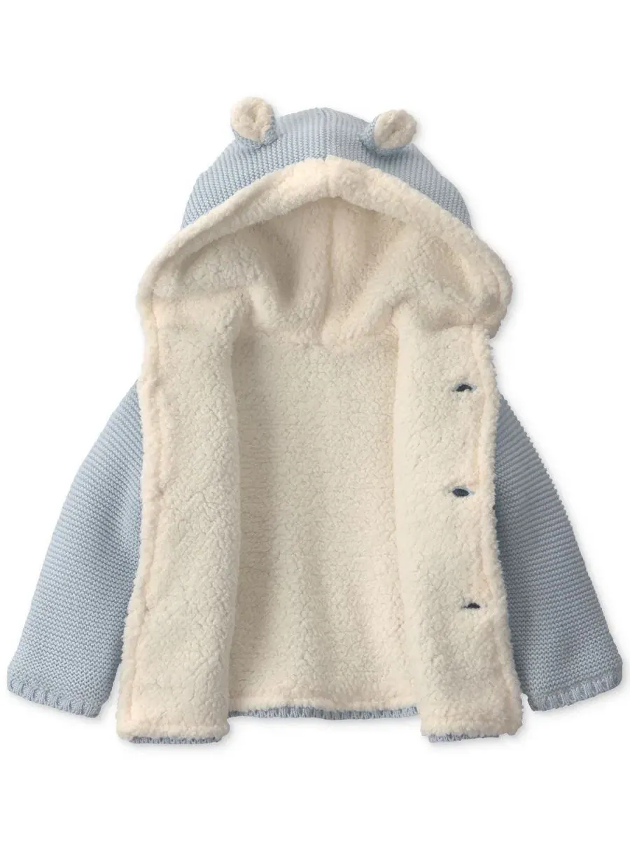 Детский капюшон из флиса с пуговицами, модель Bear Sweater Knit Hooded Jacket Carter's — изображение 2 из 4, синий