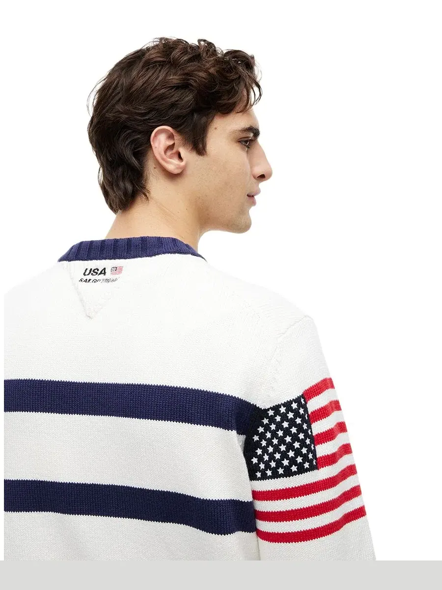 Свитер с круглым вырезом, классический полосатый дизайн Tommy Hilfiger — изображение 3 из 4, темно-синий