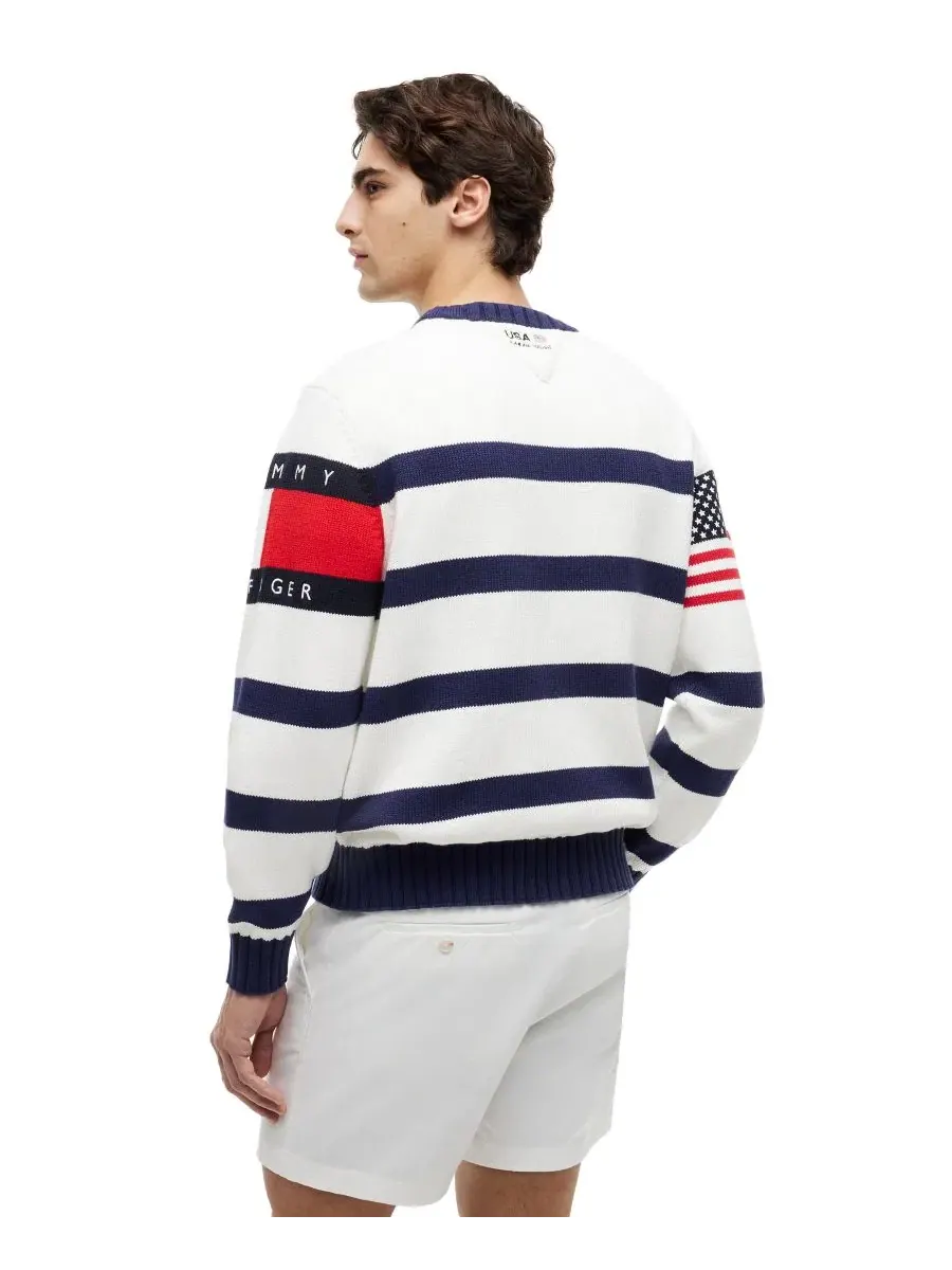 Свитер с круглым вырезом, классический полосатый дизайн Tommy Hilfiger — изображение 4 из 4, темно-синий