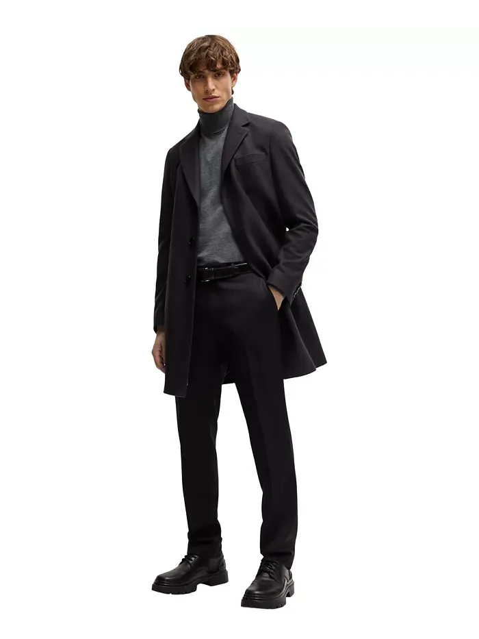 Мужской тонкий свитер с воротником-стойкой из мериносовой шерсти Hugo Boss — изображение 2 из 4, серый