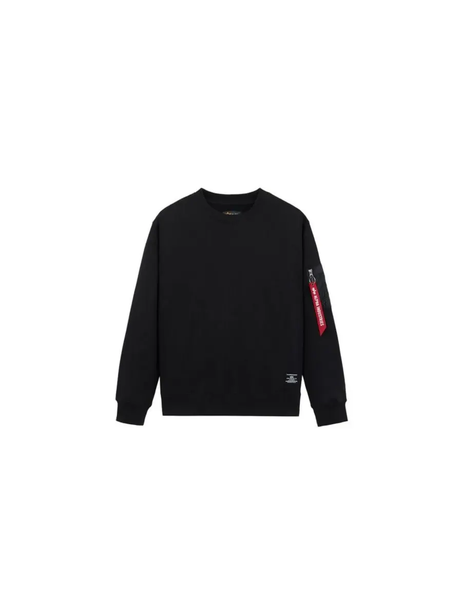 Мужской свитер с круглым вырезом и карманами в стиле милитари Alpha Industries — изображение 2 из 3, черный