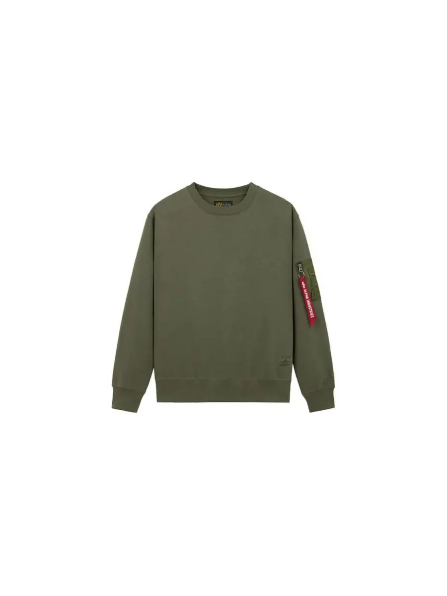 Мужской свитер с круглым вырезом и карманами в стиле милитари Alpha Industries — изображение 2 из 3, зеленый