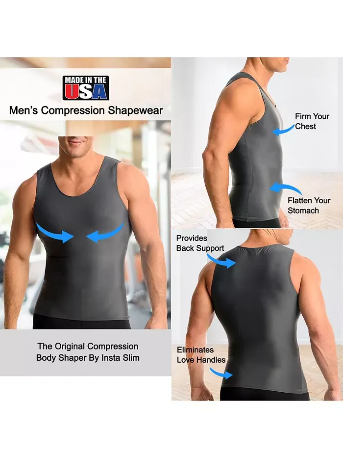 Мужская компрессионная майка Muscle Tank Top для активного образа жизни Instaslim — изображение 3 из 6, серый
