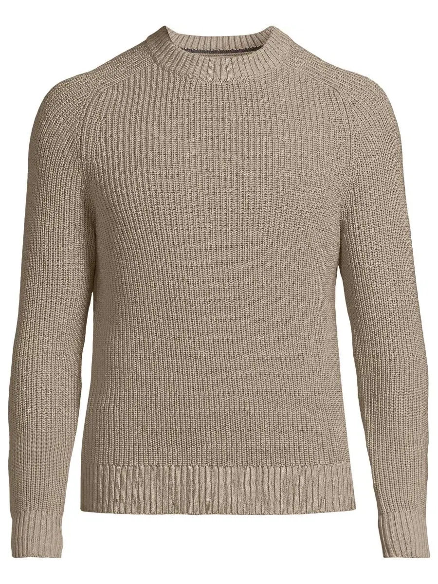 Свитер мужской Drifter Saddle с круглым вырезом Lands' End, Light Sandstone Heather