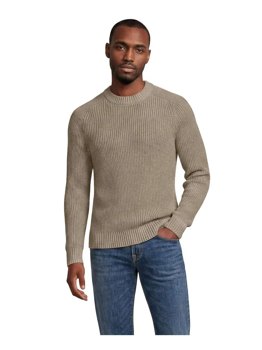 Свитер мужской Drifter Saddle с круглым вырезом Lands' End, Light Sandstone Heather — изображение 2 из 3
