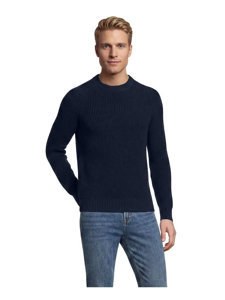 Мужской свитер с круглым вырезом Drifter Saddle Crewneck Shaker Lands' End — изображение 2 из 3, темно-синий