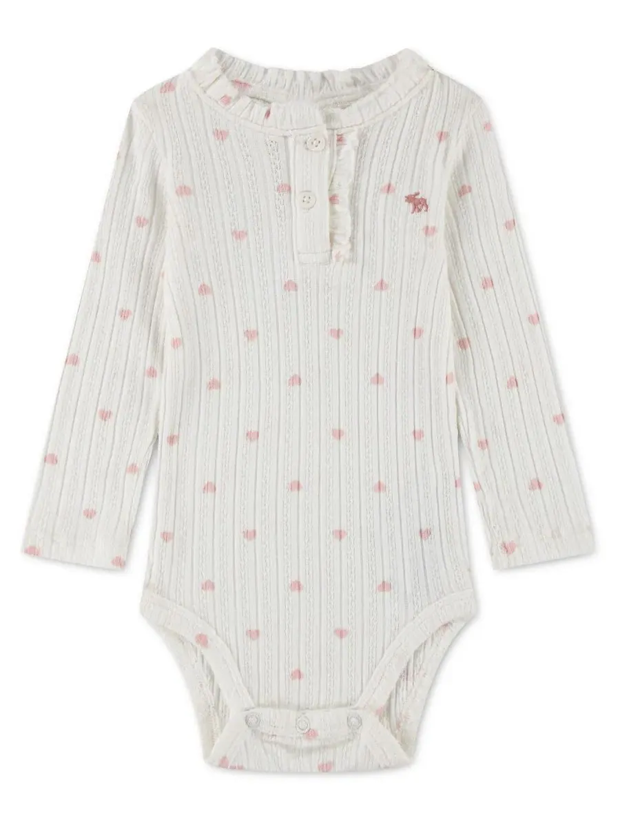 Боди с длинным рукавом и оборкой Henley Pink Hearts abercrombie kids