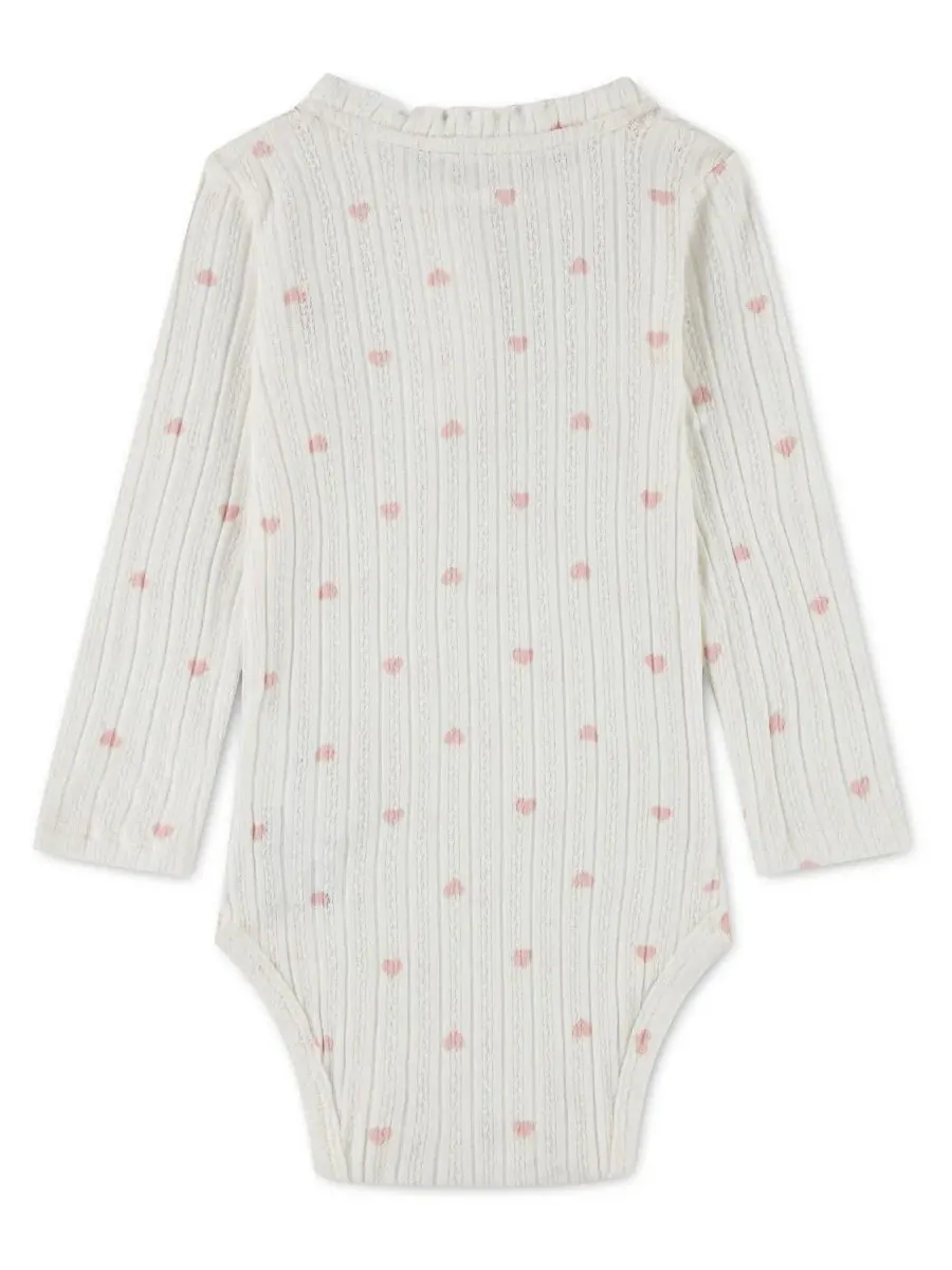 Боди с длинным рукавом и оборкой Henley Pink Hearts abercrombie kids — изображение 2 из 4, розовый