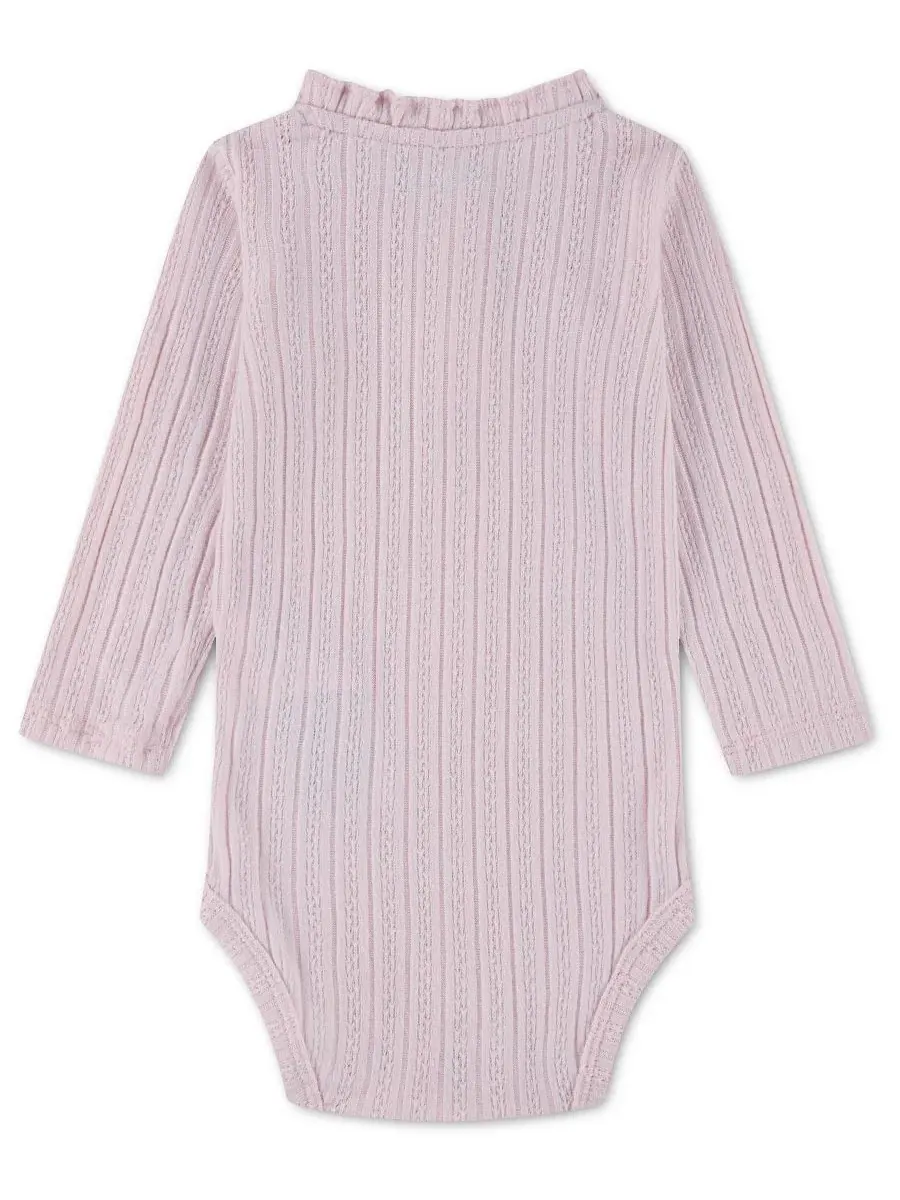 Боди с длинным рукавом с рюшами и воротником-поло Henley, бренд abercrombie kids — изображение 2 из 4, розовый