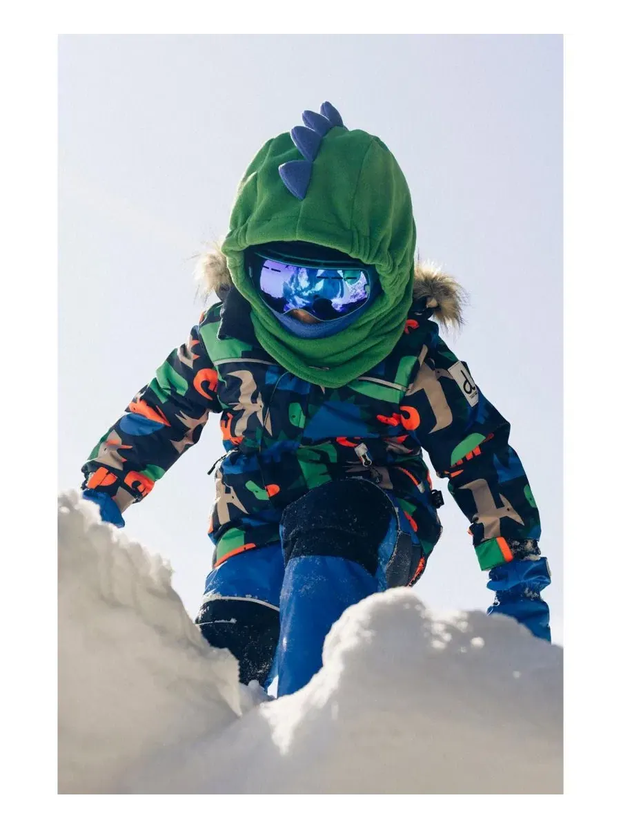 Детская лыжная маска-балаклава с динозавром Oversized Dino Polar Balaclava Deux par Deux — изображение 2 из 7, зеленый