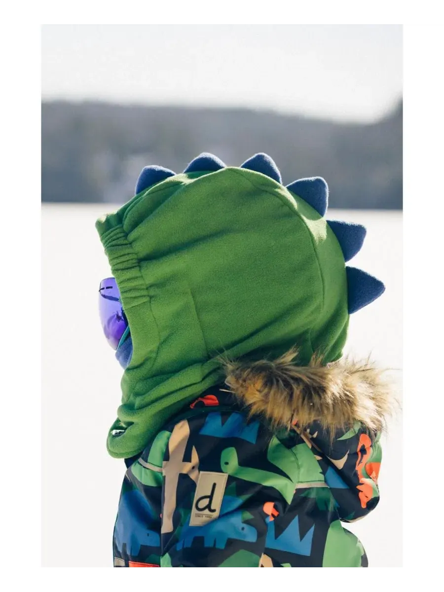 Детская лыжная маска-балаклава с динозавром Oversized Dino Polar Balaclava Deux par Deux — изображение 3 из 7, зеленый