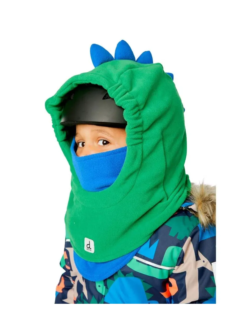 Детская лыжная маска-балаклава с динозавром Oversized Dino Polar Balaclava Deux par Deux — изображение 4 из 7, зеленый