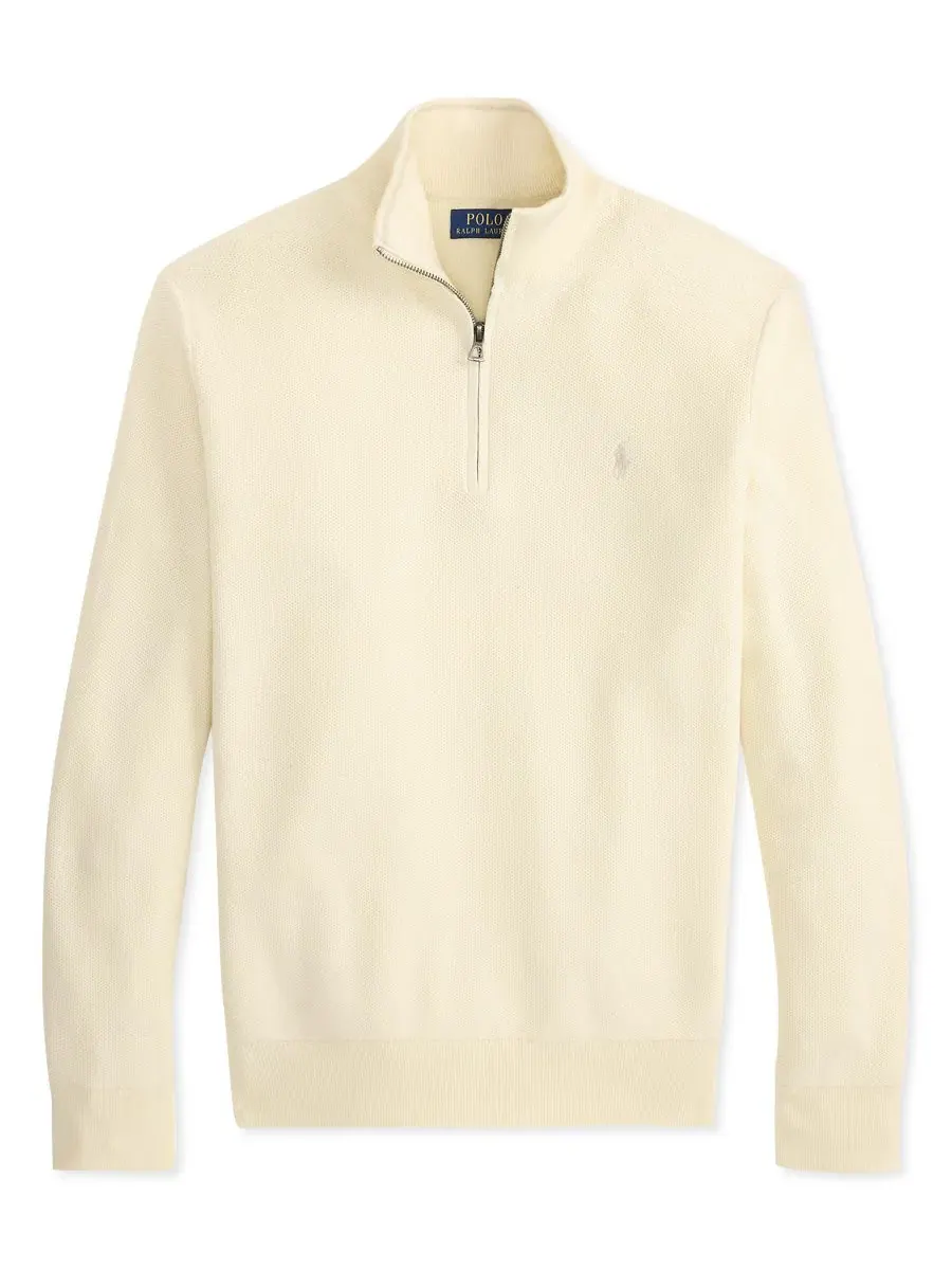 Свитер из хлопкового меланжа с воротником-гольф и молнией Polo Ralph Lauren — изображение 6 из 6, кремовый