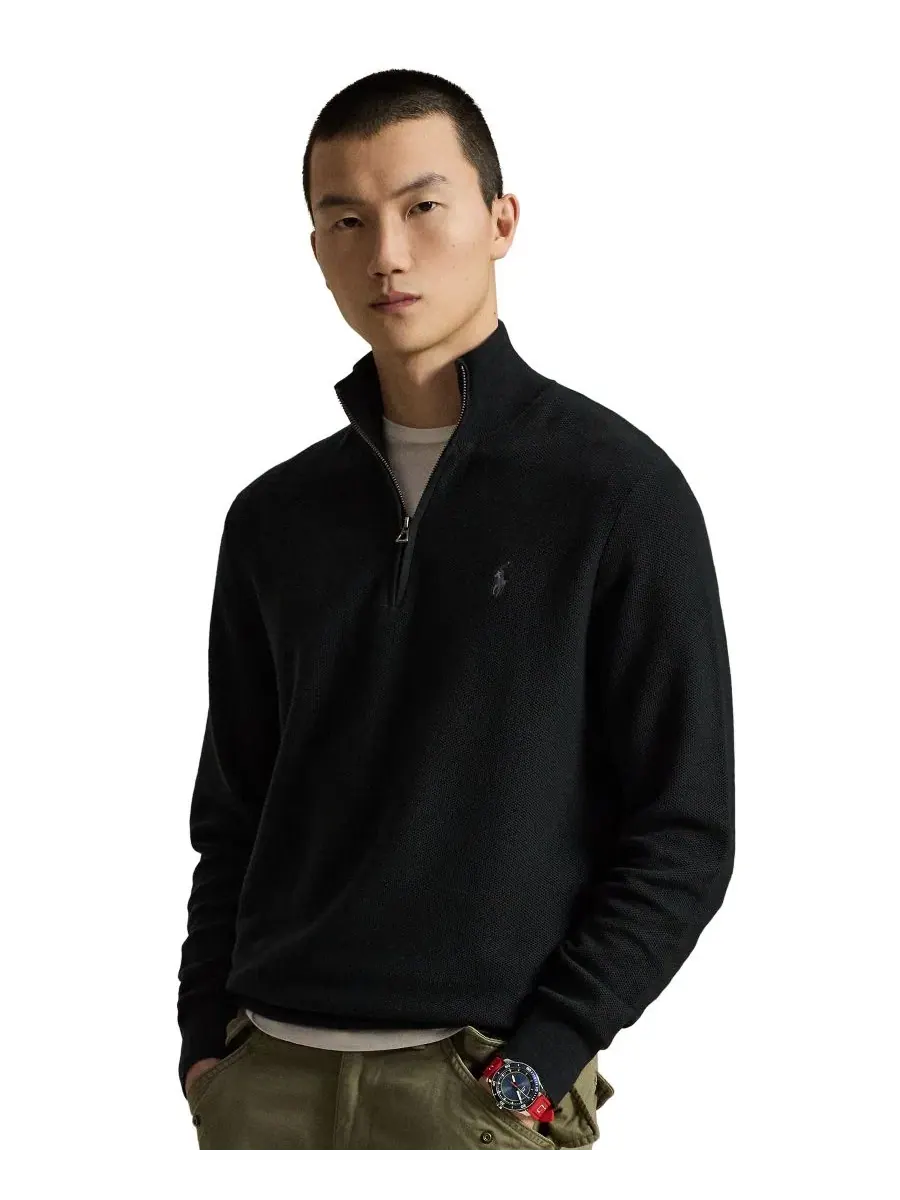 Свитер из хлопка с мелкой вязкой, полузастежкой-молнией Polo Ralph Lauren