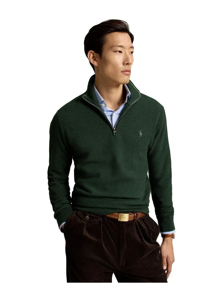 Свитер с воротником-поло из хлопка Polo Ralph Lauren, Lodgepole Pine Heather