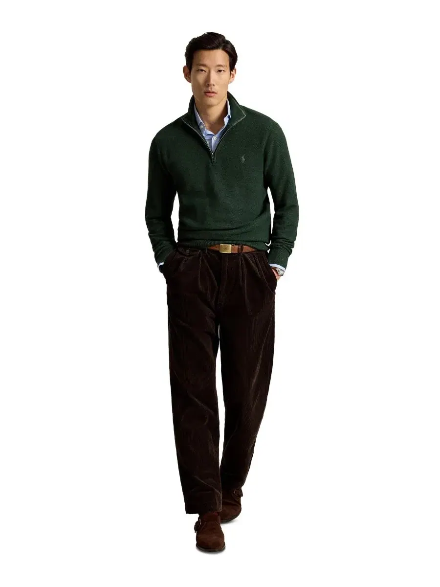 Свитер с воротником-поло из хлопка Polo Ralph Lauren, Lodgepole Pine Heather — изображение 2 из 5