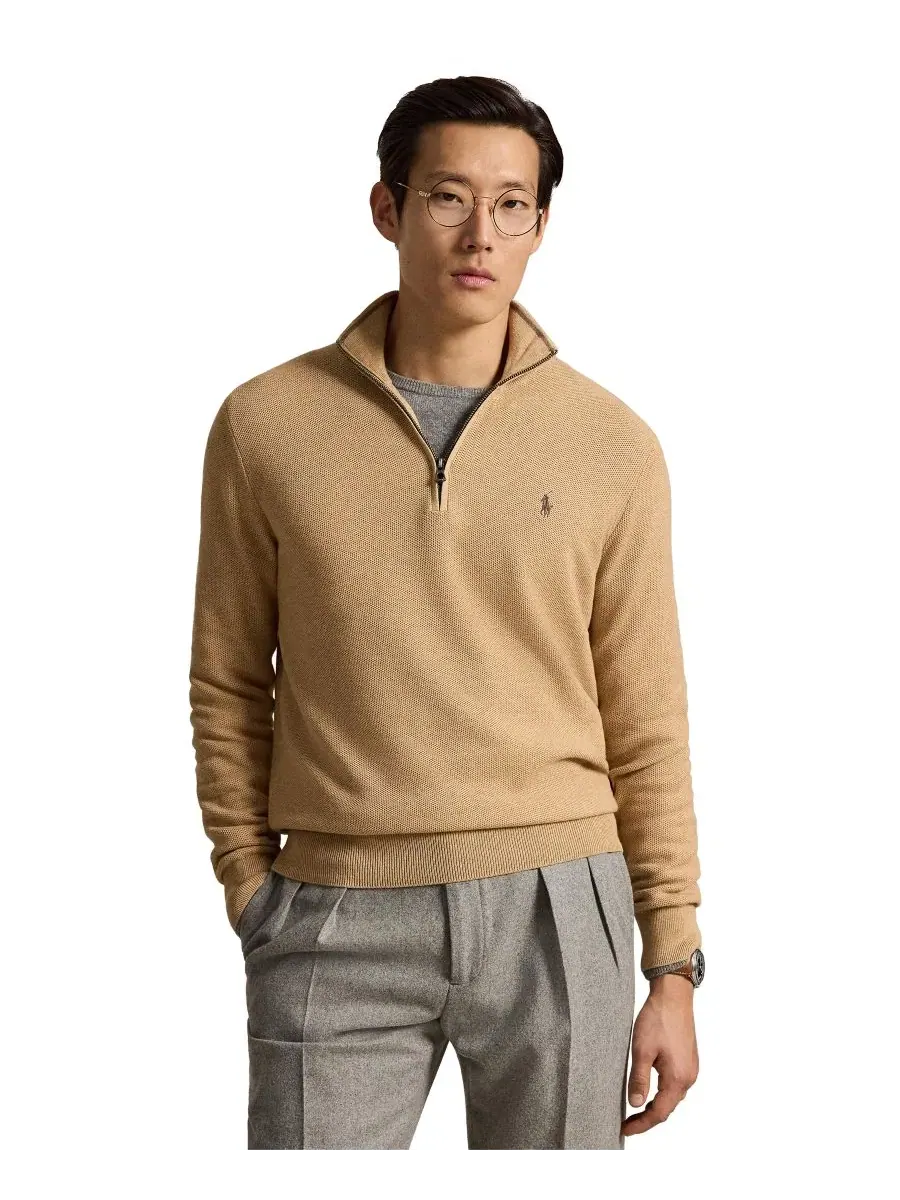 Свитер с воротником-стойкой и молнией Polo Ralph Lauren, Camel Melange