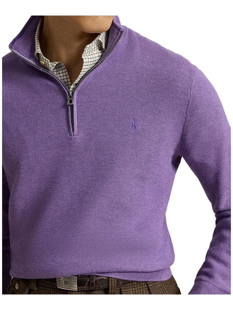 Мужской свитер с воротником-гольф и молнией из хлопка Polo Ralph Lauren — изображение 4 из 6, светлый фиолетовый