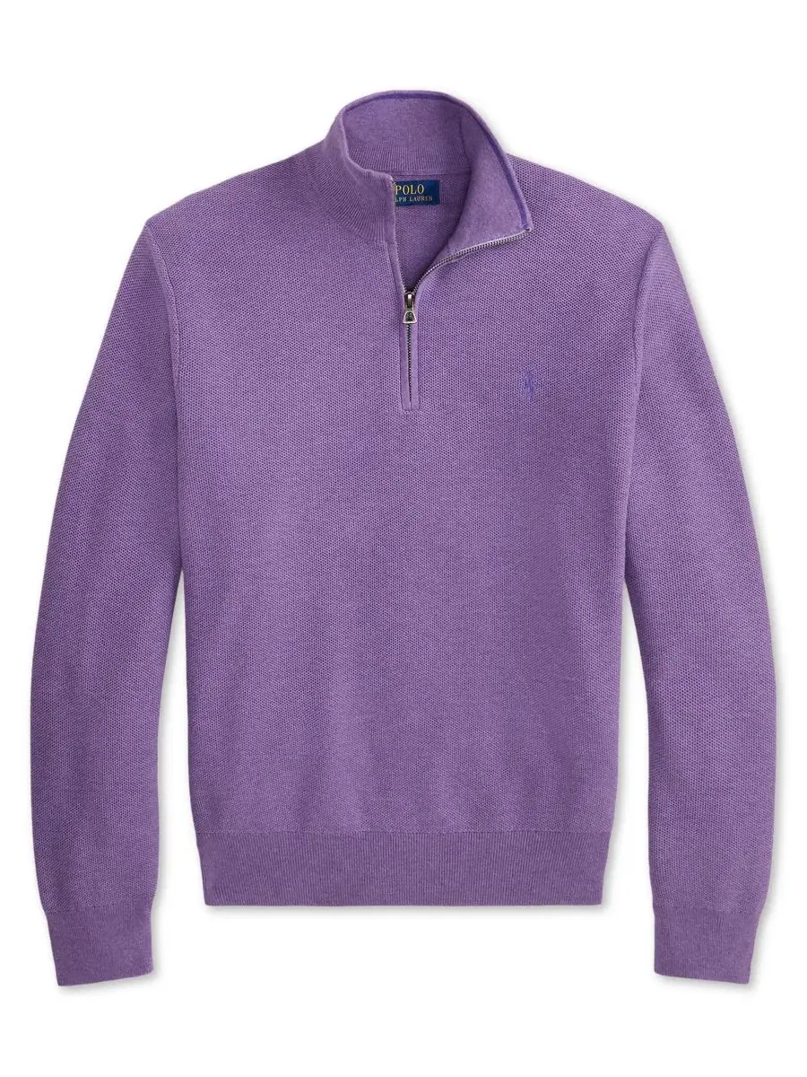 Мужской свитер с воротником-гольф и молнией из хлопка Polo Ralph Lauren — изображение 6 из 6, светлый фиолетовый