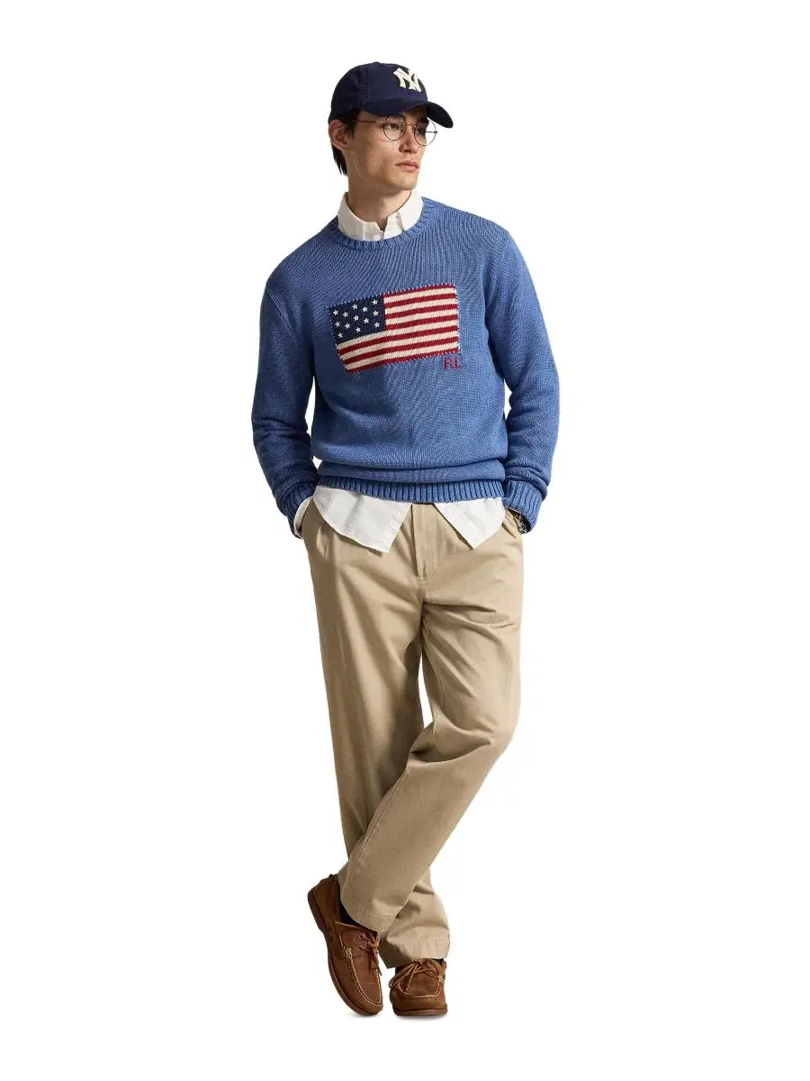 Свитер с круглым вырезом The Iconic Flag Crewneck Polo Ralph Lauren — изображение 2 из 5, синий