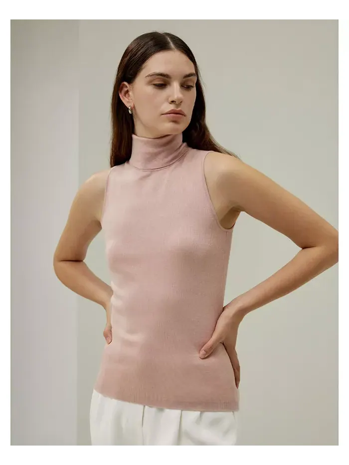 Женская минималистичная водолазка без рукавов LILYSILK — изображение 4 из 7, розовый