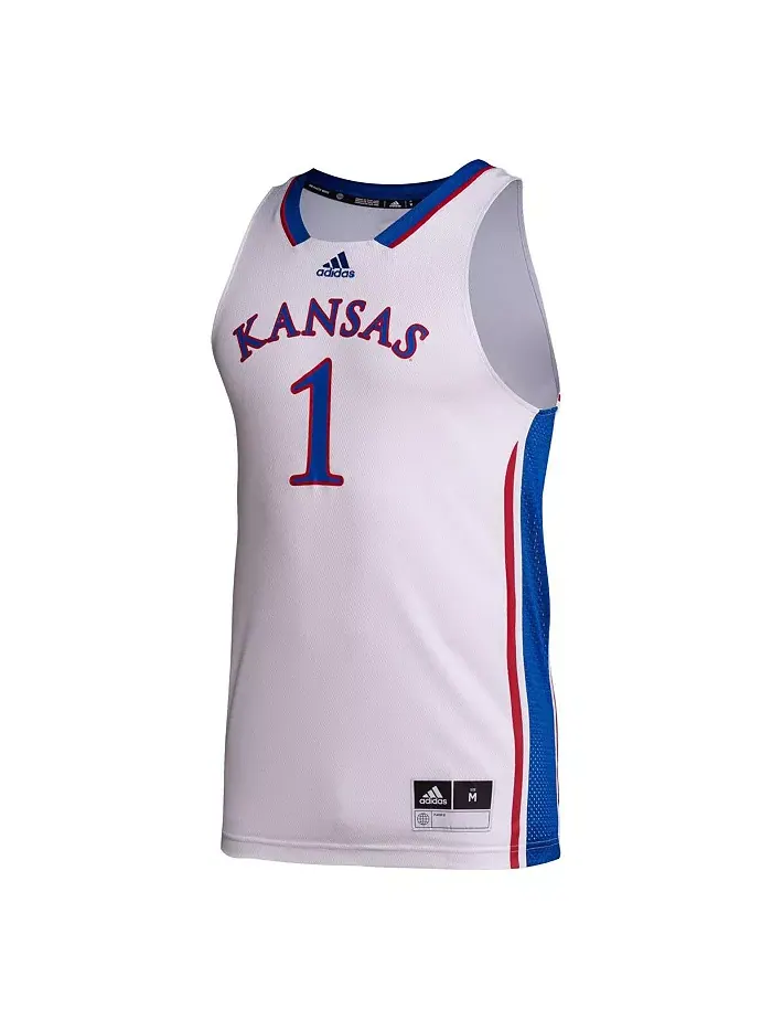 Мужская майка Swingman №1 команды Kansas Jayhawks adidas — изображение 4 из 4, белый/синий