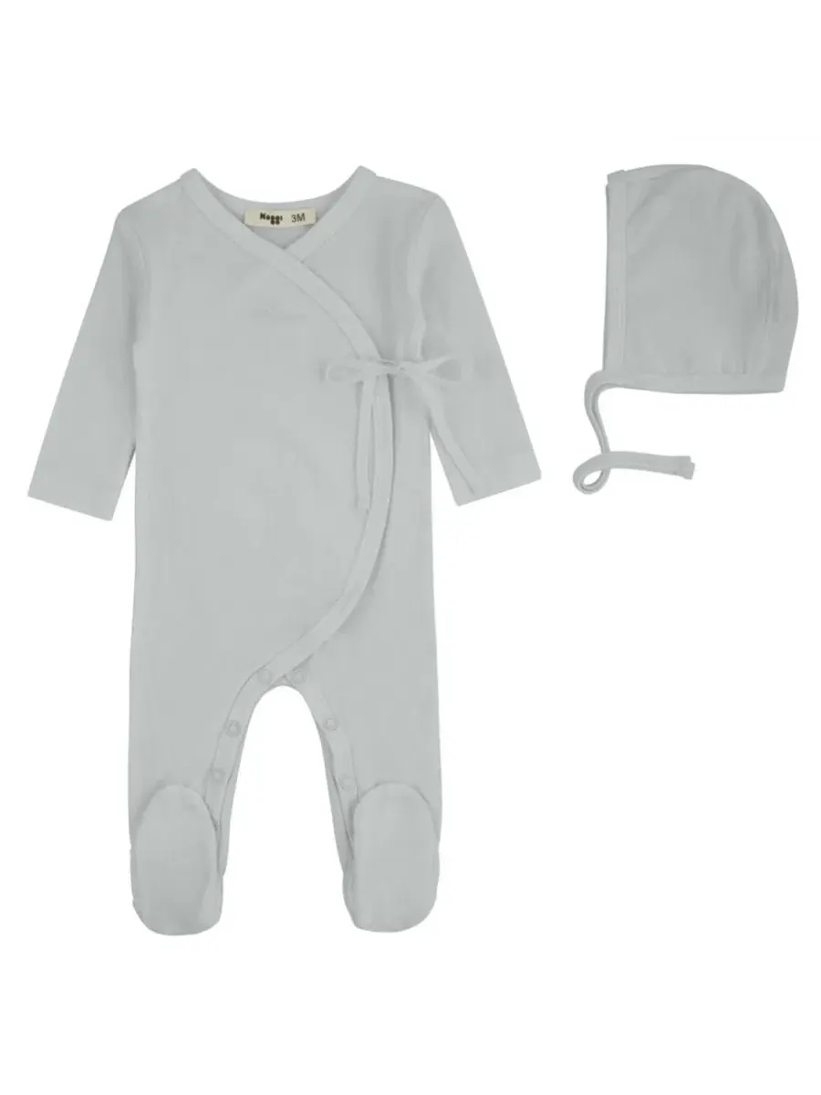 Детский комплект из боди с запахом и чепчика Lil Love Embroidered Wrap Footie And Bonnet NoggiWear