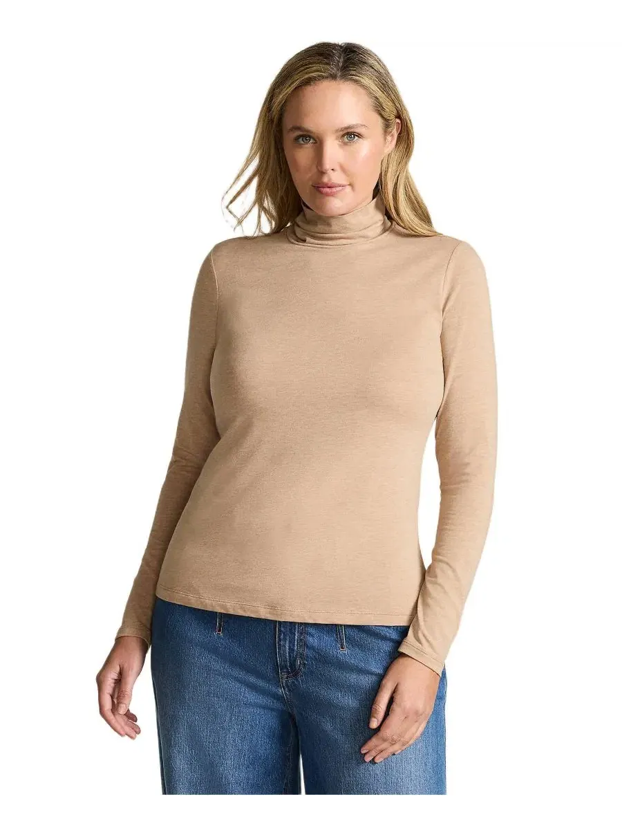Водолазка облегающая с длинным рукавом Lands' End, Light Toffee Heather