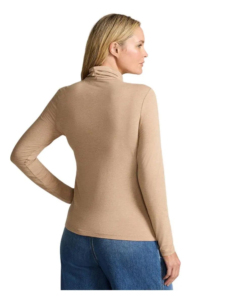 Водолазка облегающая с длинным рукавом Lands' End, Light Toffee Heather — изображение 2 из 3