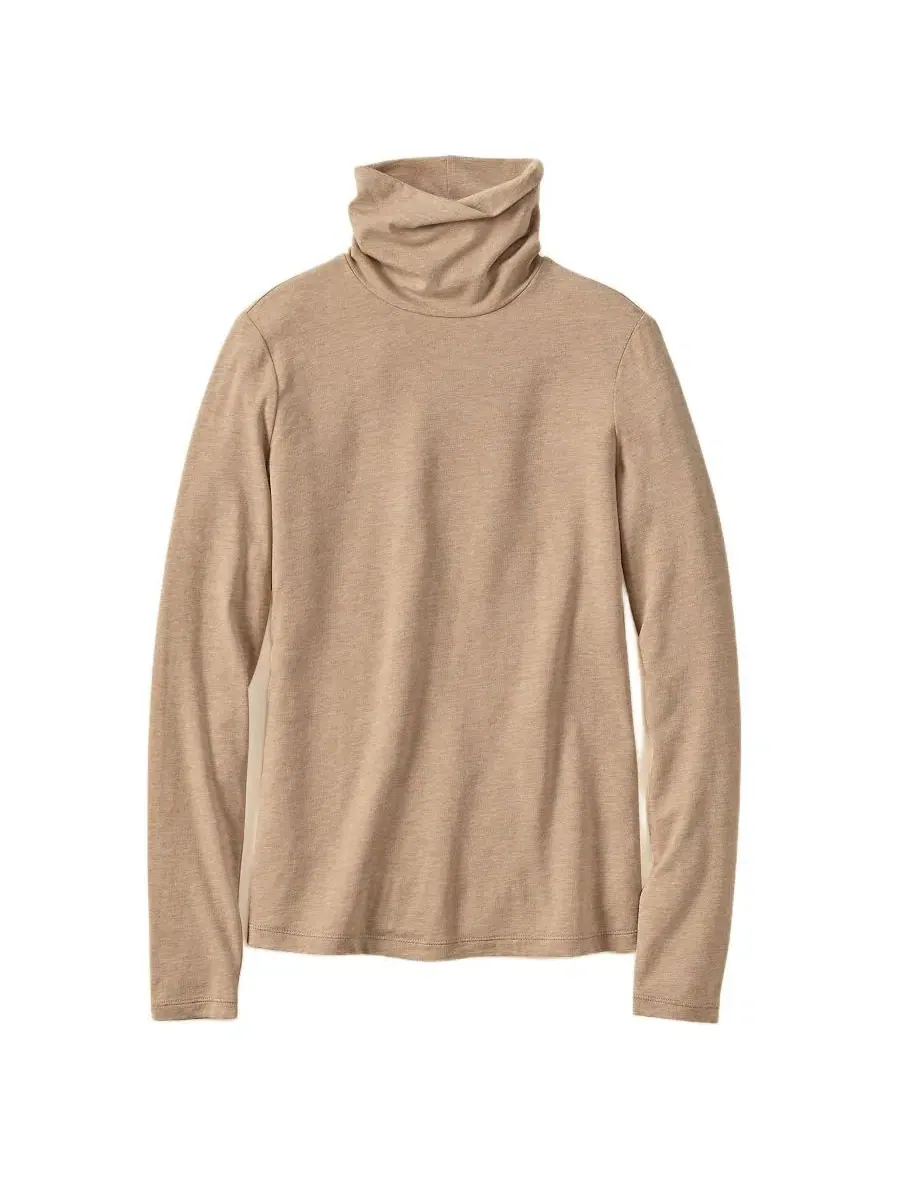 Водолазка облегающая с длинным рукавом Lands' End, Light Toffee Heather — изображение 3 из 3