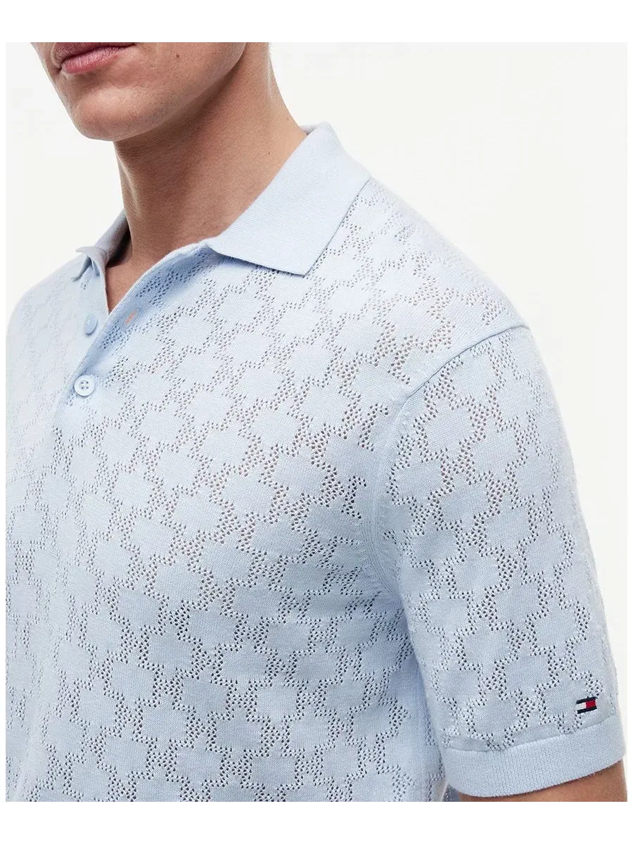 Свитер-поло с коротким рукавом, с ажурным узором Tommy Hilfiger — изображение 3 из 4, синий