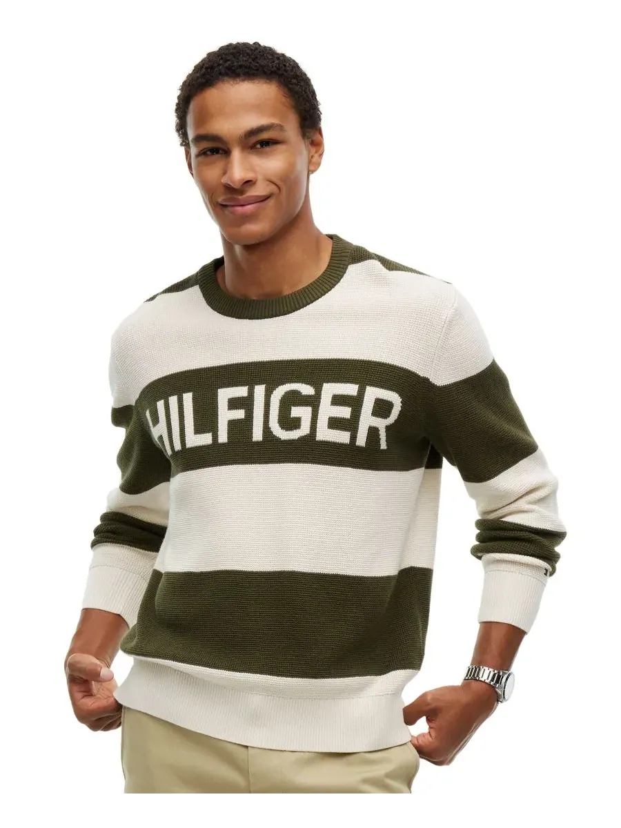 Свитер с графичным принтом из вафельного хлопка Tommy Hilfiger