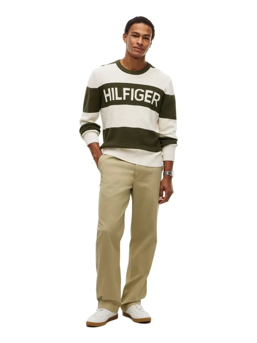 Свитер с графичным принтом из вафельного хлопка Tommy Hilfiger — изображение 2 из 4, зеленый/слоновая кость