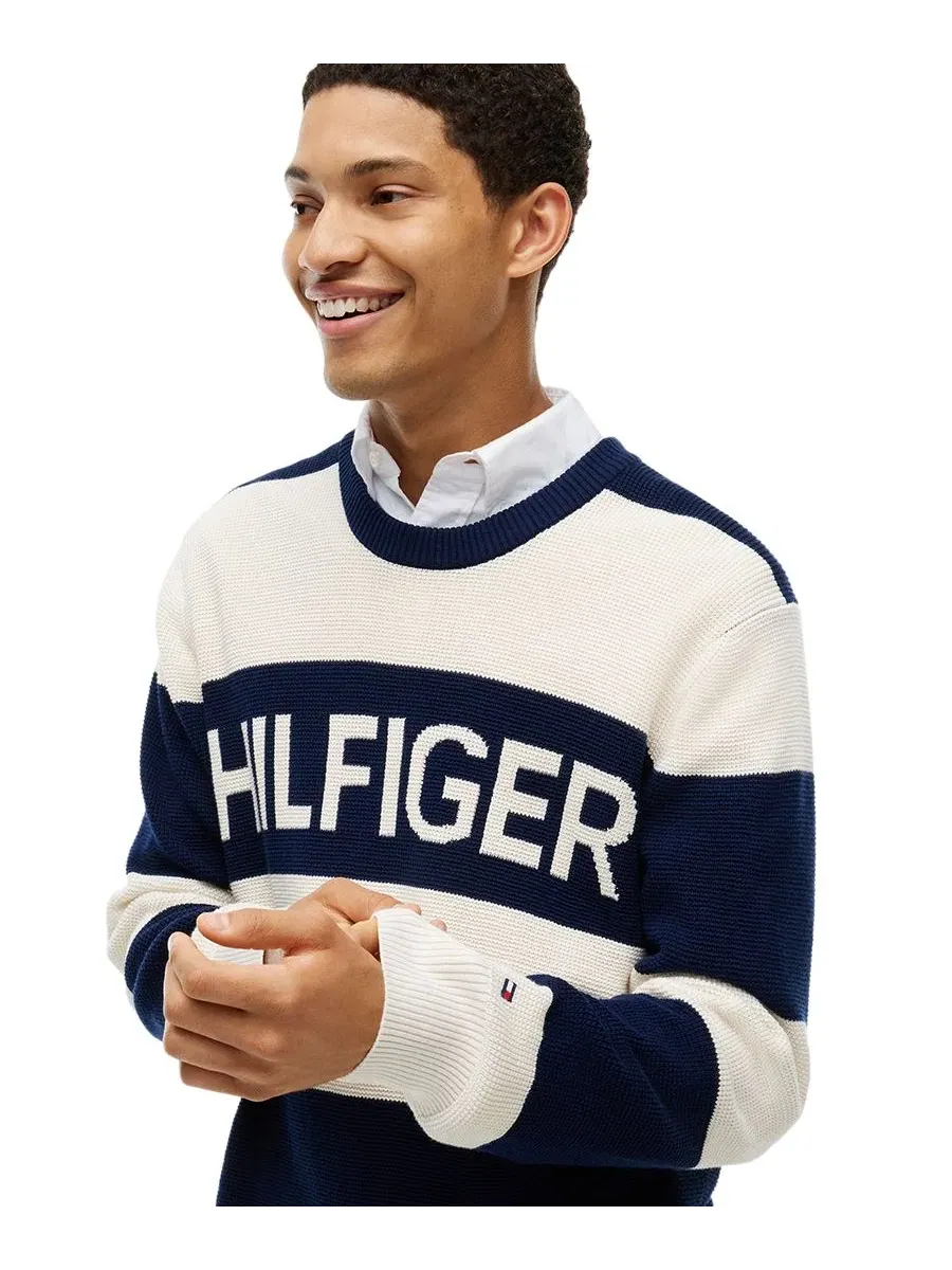 Свитер из ваффли с графичным принтом, модель Waffle Cotton Graphic Tommy Hilfiger — изображение 3 из 4