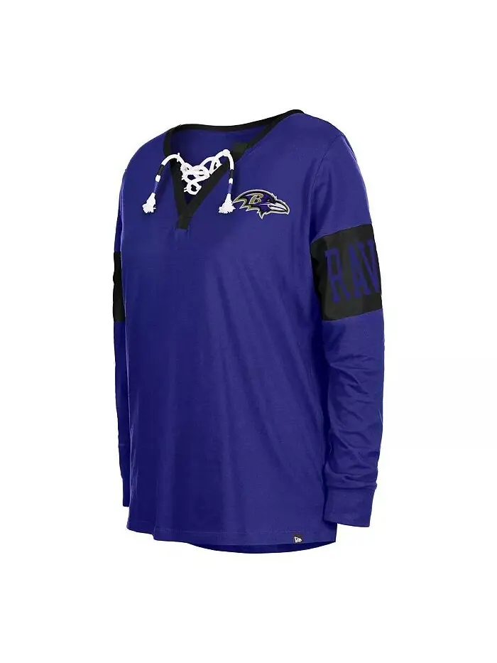 Женская черная футболка Baltimore Ravens со шнуровкой и вырезом-надрезом, с длинным рукавом New Era — изображение 2 из 3