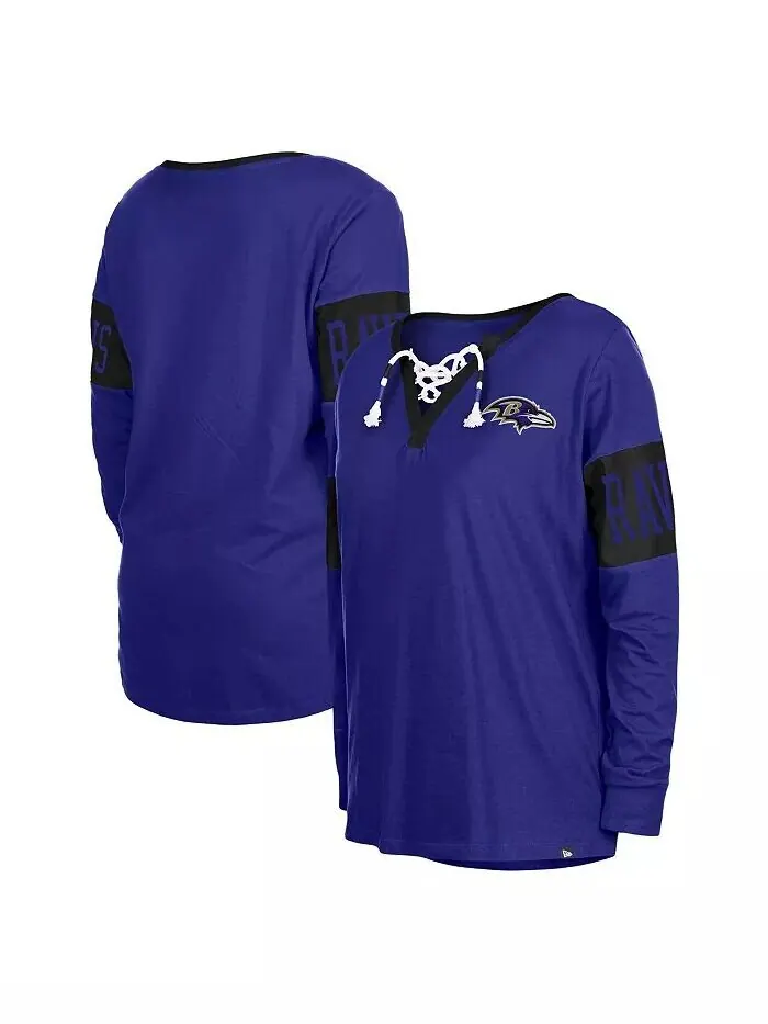 Женская черная футболка с длинным рукавом и шнуровкой Baltimore Ravens New Era — изображение 1 из 3, фиолетовый