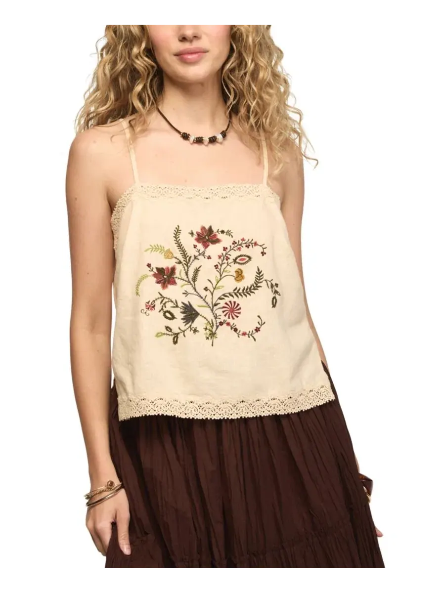 Топ с цветочной вышивкой и кружевной отделкой Lucky Brand