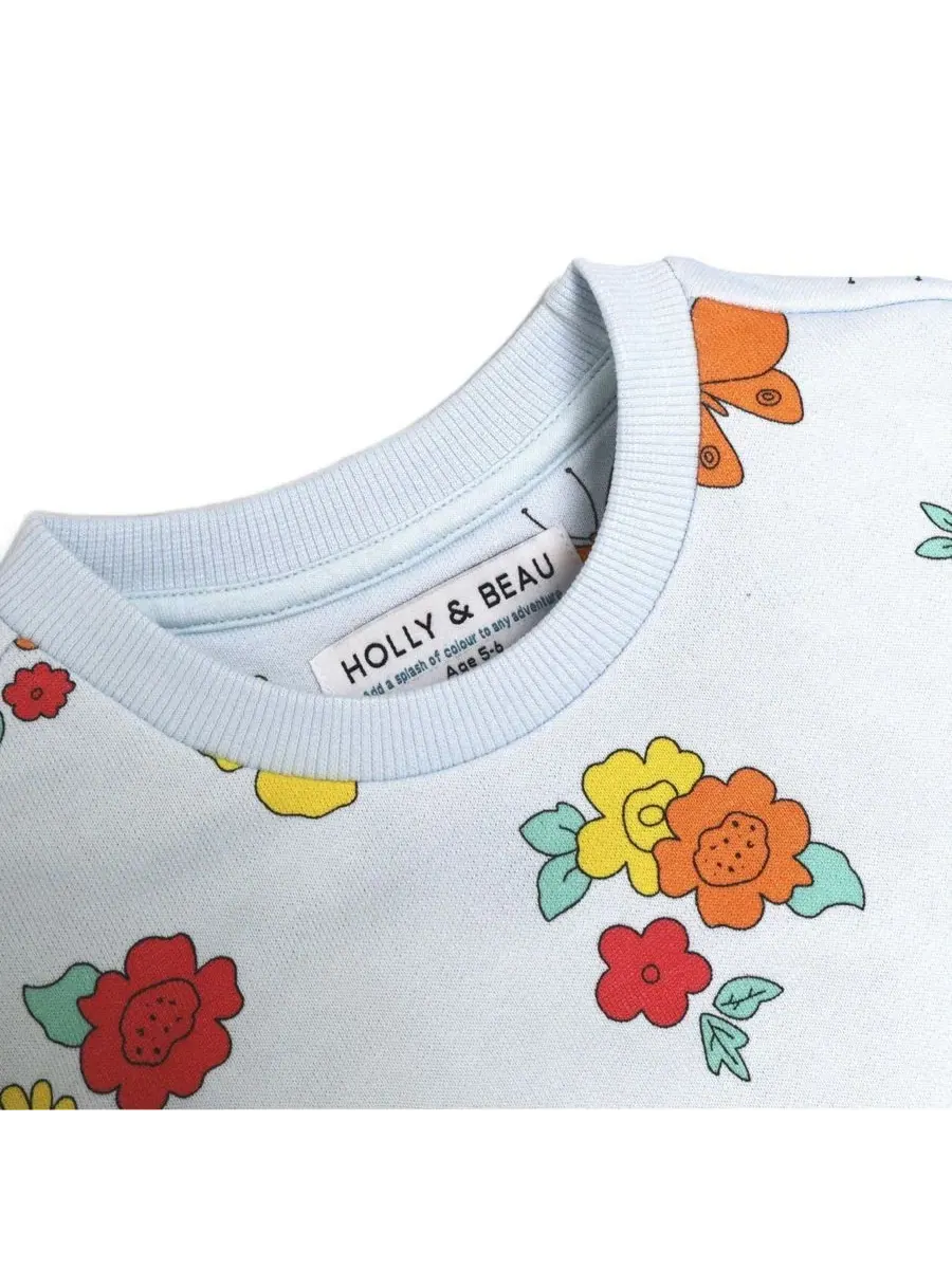 Детский свитшот с длинным рукавом и круглым вырезом, хлопковый Holly and Beau — изображение 3 из 8, синий