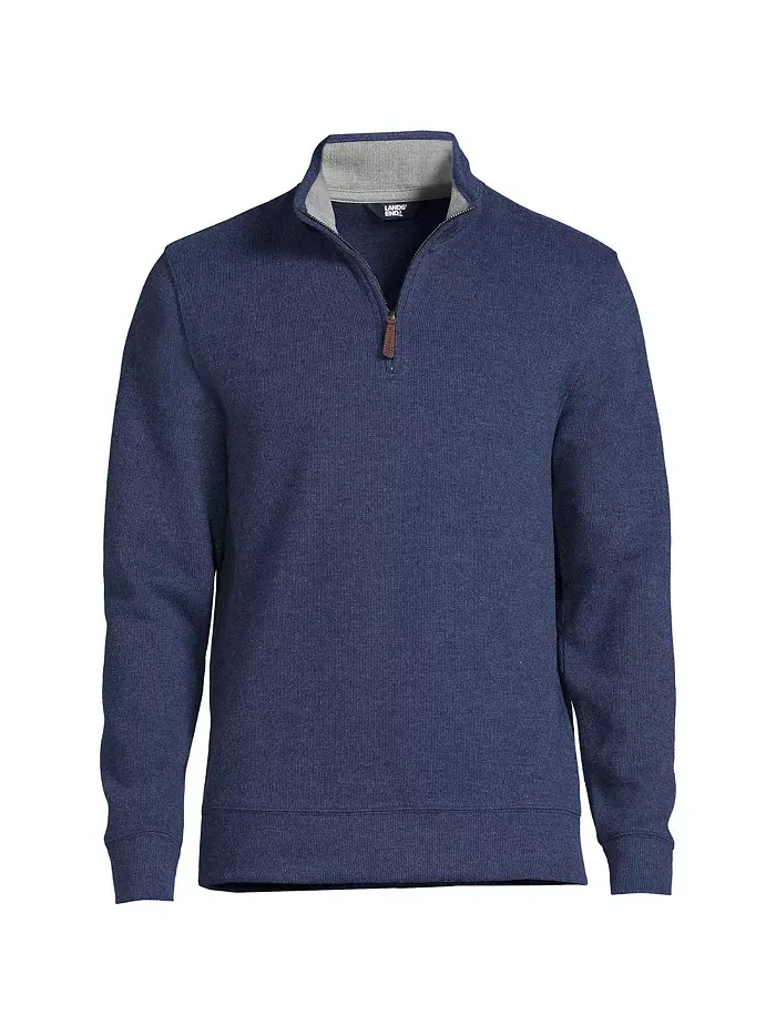 Мужской свитер Bedford Rib с застежкой на четверть Lands' End — изображение 2 из 8, синий