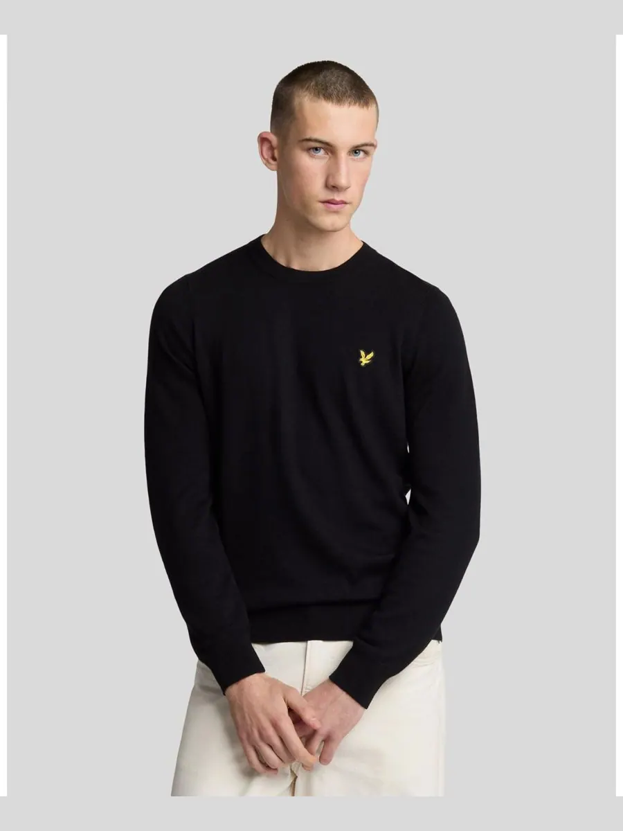Мужской хлопковый свитер с круглым вырезом из мериносовой шерсти Lyle & Scott — изображение 1 из 4, черный