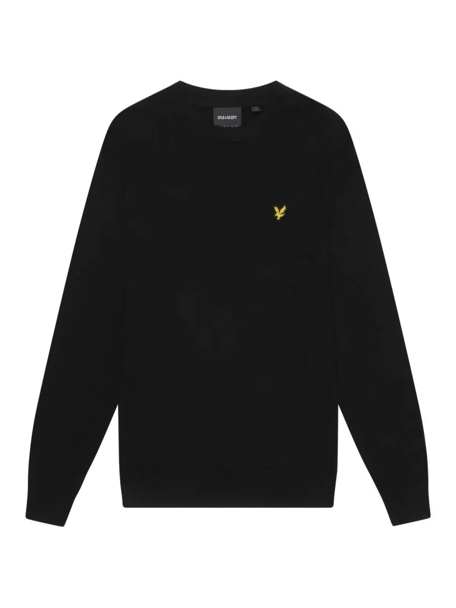 Мужской хлопковый свитер с круглым вырезом из мериносовой шерсти Lyle & Scott — изображение 2 из 4, черный