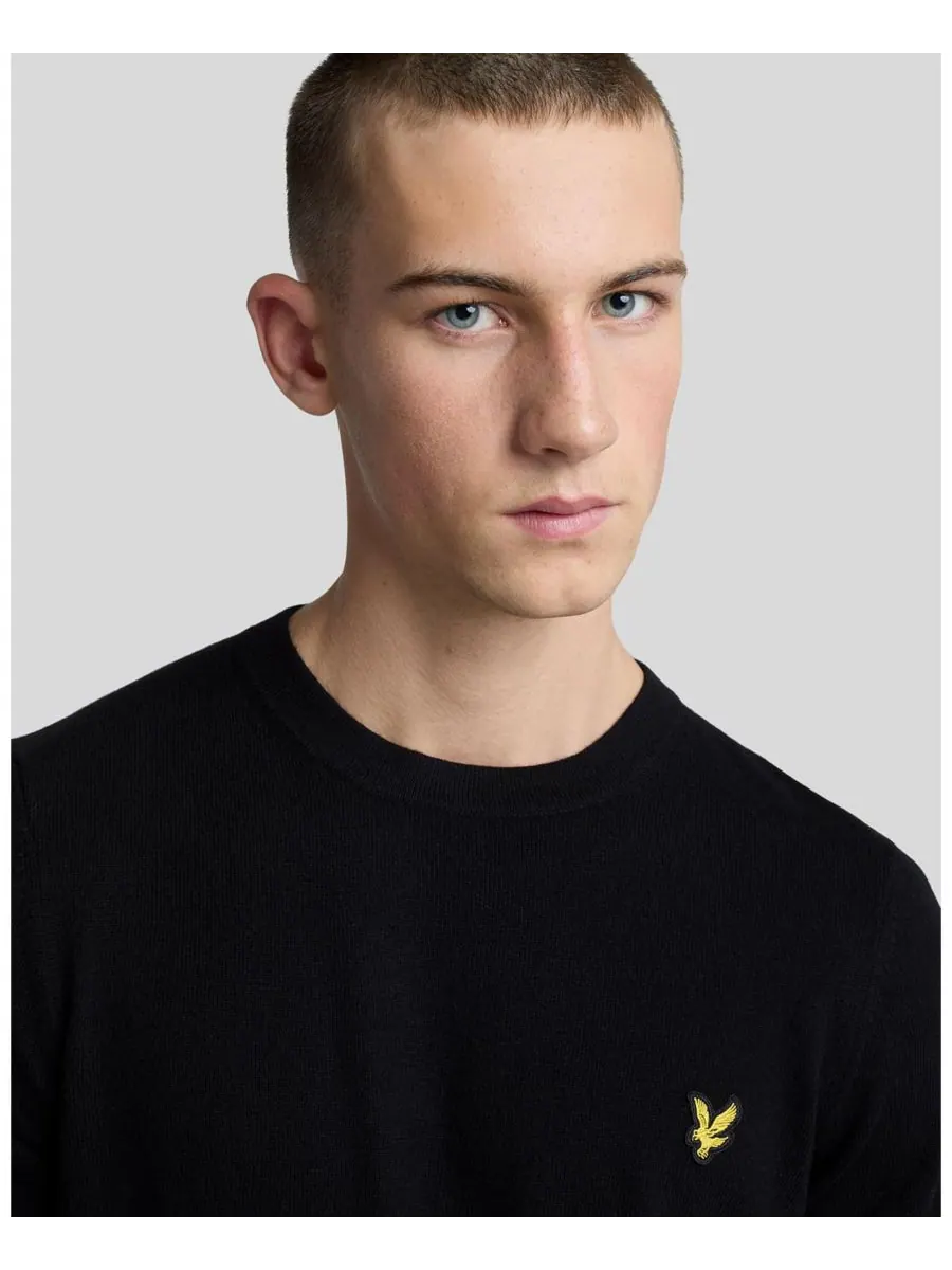Мужской хлопковый свитер с круглым вырезом из мериносовой шерсти Lyle & Scott — изображение 4 из 4, черный