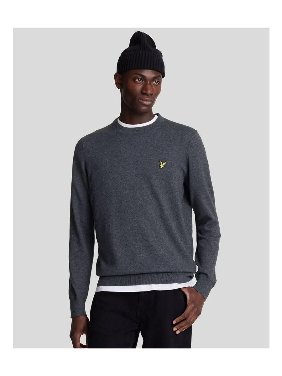 Мужской хлопковый свитер с круглым вырезом из мериносовой шерсти Lyle & Scott — изображение 1 из 5, темно-серый
