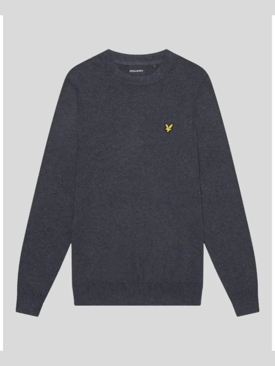 Мужской хлопковый свитер с круглым вырезом из мериносовой шерсти Lyle & Scott — изображение 2 из 5, темно-серый
