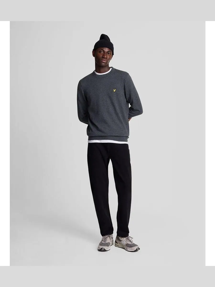 Мужской хлопковый свитер с круглым вырезом из мериносовой шерсти Lyle & Scott — изображение 3 из 5, темно-серый