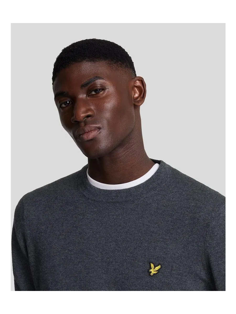 Мужской хлопковый свитер с круглым вырезом из мериносовой шерсти Lyle & Scott — изображение 5 из 5, темно-серый