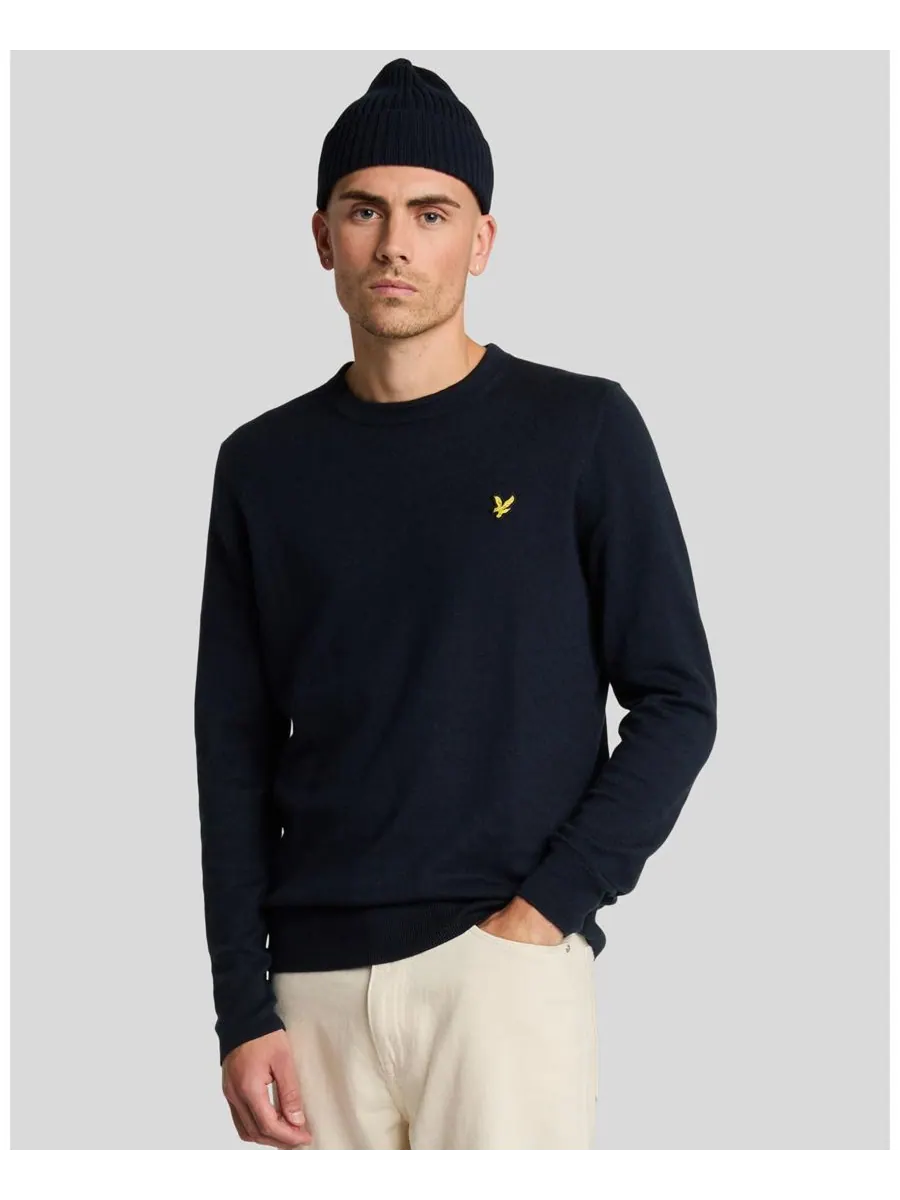 Мужской хлопковый свитер с круглым вырезом из мериносовой шерсти Lyle & Scott — изображение 1 из 5, темный темно-синий