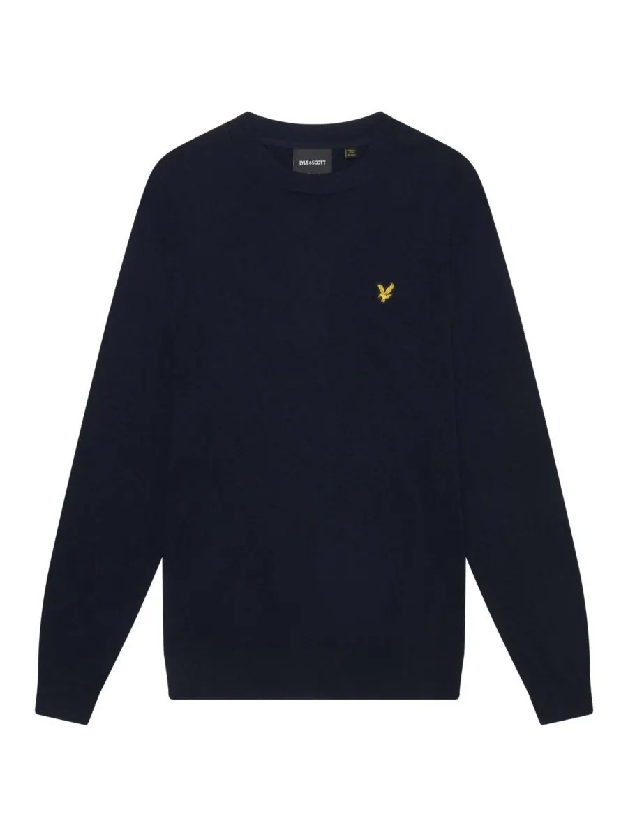 Мужской хлопковый свитер с круглым вырезом из мериносовой шерсти Lyle & Scott — изображение 2 из 5, темный темно-синий