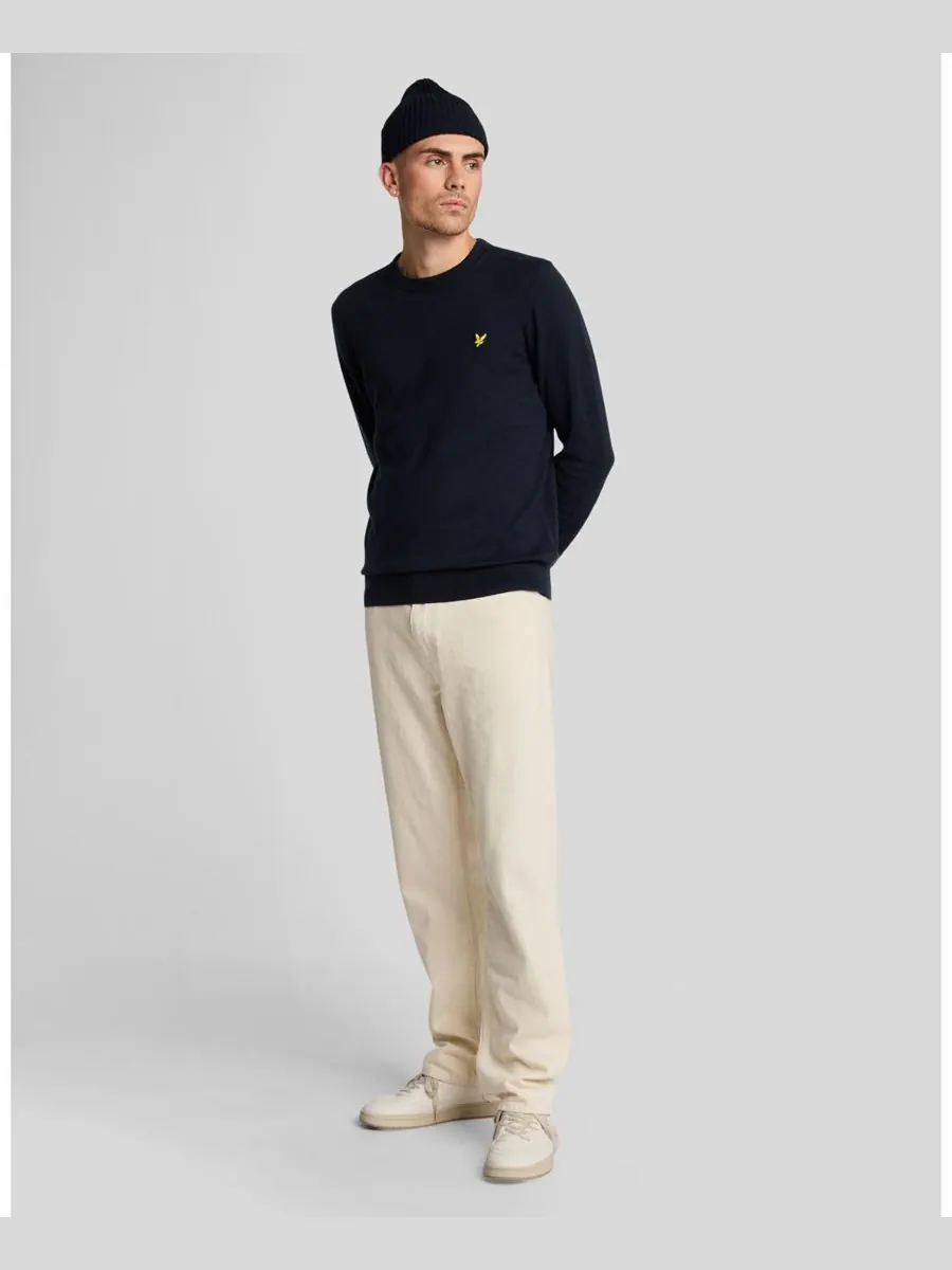 Мужской хлопковый свитер с круглым вырезом из мериносовой шерсти Lyle & Scott — изображение 4 из 5, темный темно-синий