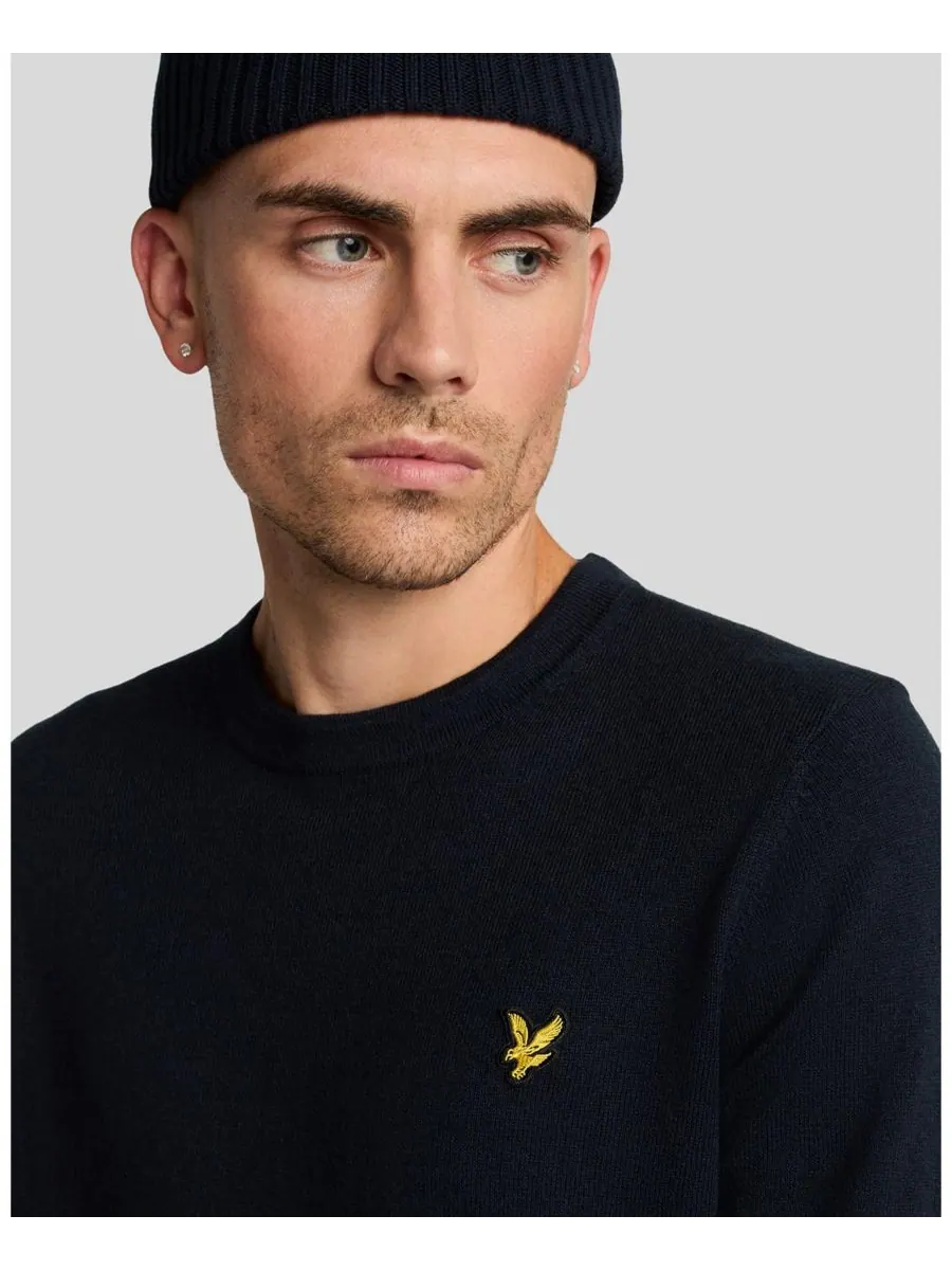 Мужской хлопковый свитер с круглым вырезом из мериносовой шерсти Lyle & Scott — изображение 5 из 5, темный темно-синий